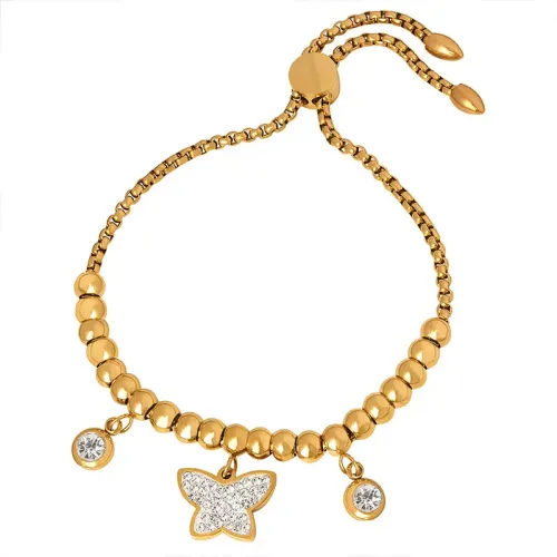 FXBT188 Chic Diamond Butterfly Pendant Beaded Bracelet Sweet Luxury Jewelry