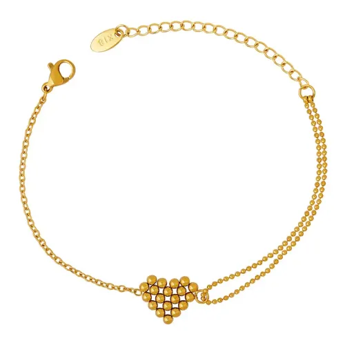 FXBT197 18K Gold Double Chain Bracelet with Steel Ball & Heart Pendant for Women