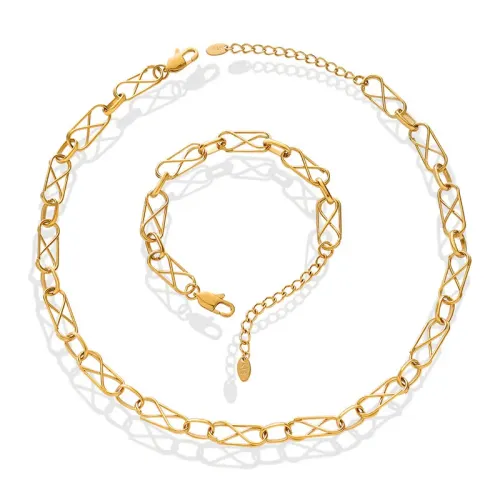 FXBT286 Korean Hip Hop Style Pendant Geometric Necklace-Bracelet Jewelry Set