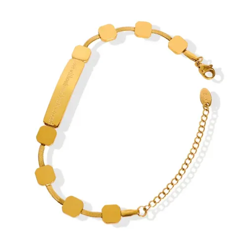 FXBT167 18K Gold-Plated Engraved Bracelet Elegant English Script Jewelry