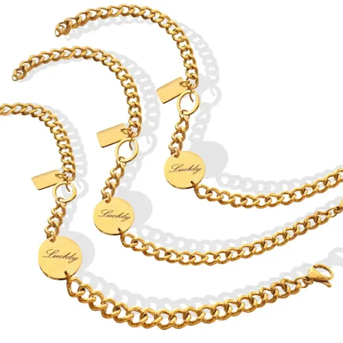 FXBT224 Gold-Plated Good Luck engrave Round Medal Bracelet Women