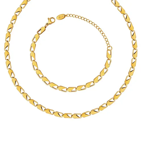 FXBT239 18K Gold Plated Geometric Hollow Jewelry Set: Necklace & Bracelet Combo