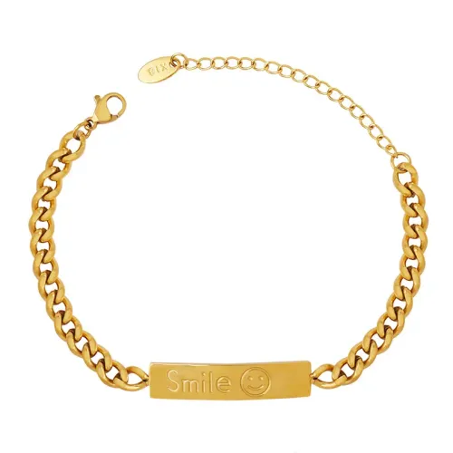 FXBT118 18K Gold Plated Hip Hop Bracelet with Thick Square Chain & Smiley Face Charm