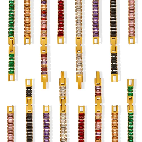 FXBT217 Chic Women's Zircon Necklace & Bracelet Set Vibrant Inlaid Gemstone Jewelry