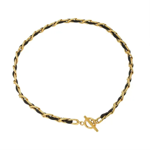 FXBT309 Chic Xiaoxiang 18K Gold Plated Jewelry Set with Leather Rope Necklace & Bracelet