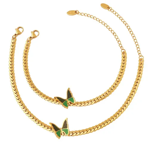 FXBT277 Butterfly Charm Bracelet & Anklet Set Forest Style Oil Drip Design Chain Jewelry