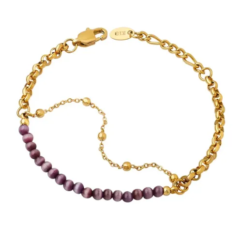FXBT87 Chic Cat's Eye Double Chain Bracelet Casual 18K Gold Plated Jewelry