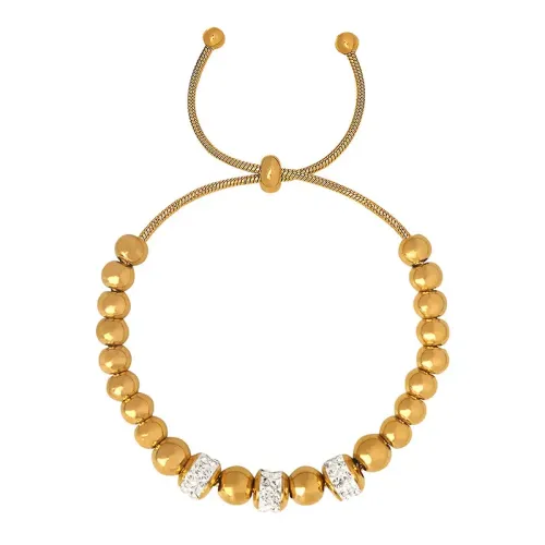 FXBT201 18K Gold Plated Diamond Beaded Bracelet with Round Rhinestone Accents
