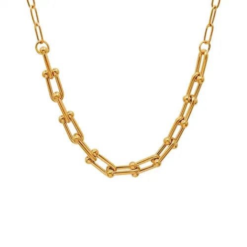 FXBT248 Luxury 18K Gold Horseshoe Buckle Necklace & Bracelet Set Handmade Greek Palace-Inspired Clavicle Jewelry