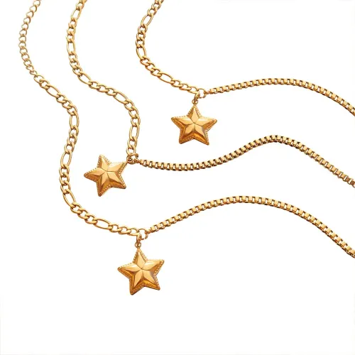 FXBT223 Women's Hip-Hop Double Chain Geometric Bracelet with Five-Pointed Star Pendant