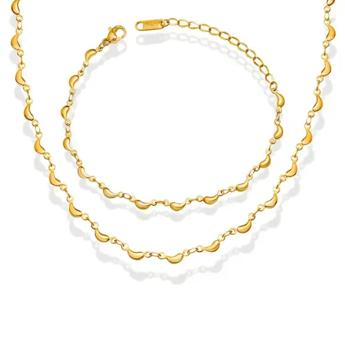 FXBT225 18K Gold-Plated Dolphin & Pepper Charm Necklace Bracelet Set Xiaoqing Fairy Jewelry
