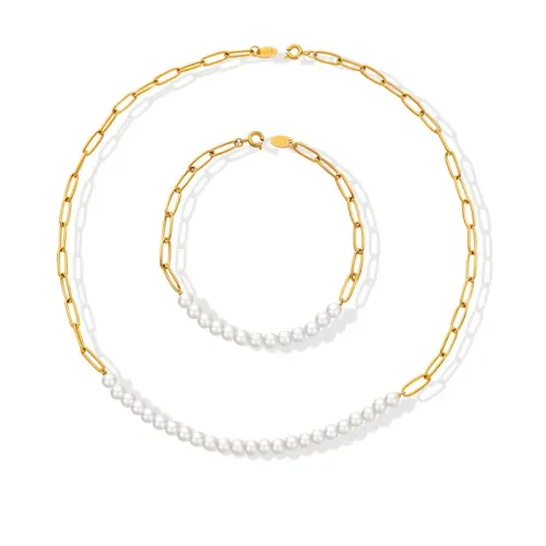 FXBT183 Chic Women's Pearl Clavicle Necklace and Bracelet Set String Jewelry Ensemble