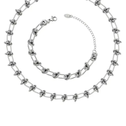 FXBT57 Hip Hop Handmade Knotted Chain Necklace & Bracelet Jewelry Set