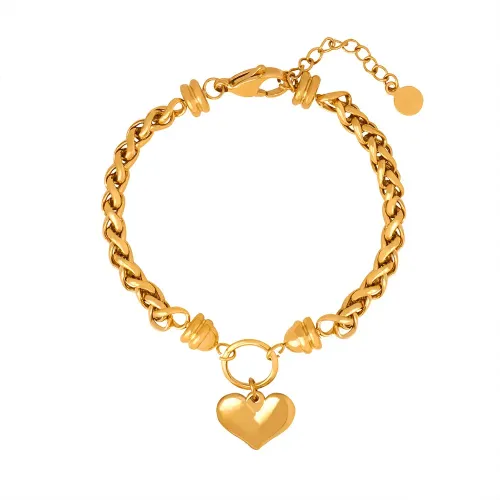 FXBT68 Romantic Geometric Braided Bracelet with Love Pendant Trendy Chain Accessory