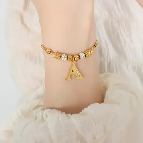 FXBT263 18K Gold Plated Diamond Letter Bracelet Set for Women Elegant Jewelry