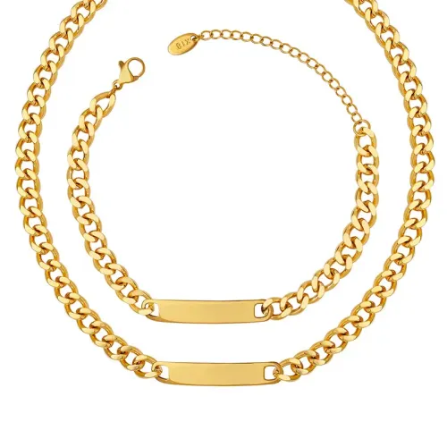 FXBT249 Hip Hop 18K Gold Plated Geometric Long Bracelet & Necklace Jewelry Set