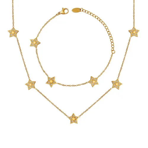 FXBT126 18K Gold Plated Star Zircon Necklace & Bracelet Set Chic Jewelry for Women