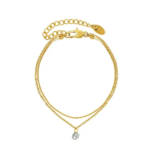 FXBT178 18K Gold Bracelet with Double Layer Diamonds & Zircon Luxurious Jewelry Piece
