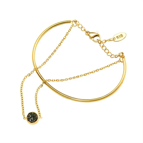 FXBT172 Elegant 18K Gold-Plated Black Goldstone Chain Bracelet Luxury Jewelry