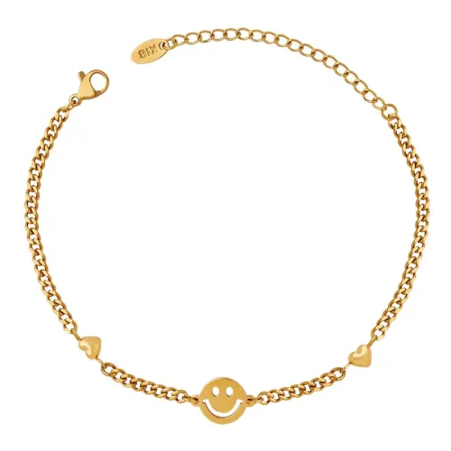 FXBT316 18K Real Gold Smiley Face Bracelet Trendy Happiness Charm Jewelry