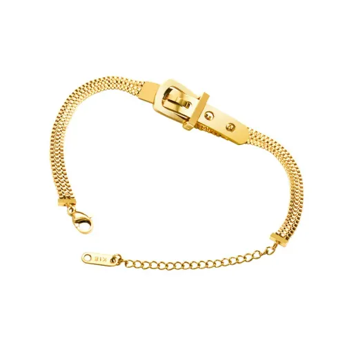 FXBT117 Luxe 18K Gold Plated Watch & Box Chain Bracelet Set with Rice Beads for Women