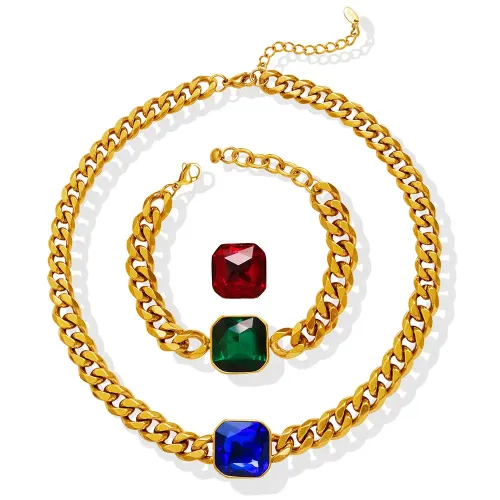 FXBT259 Medieval-Inspired Women's Clavicle Chain Bracelet with Colorful Zircon Stones