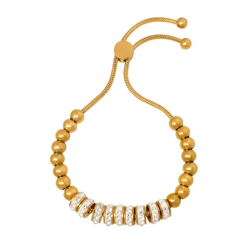 FXBT268 Elegant Gold-Plated Rhinestone Bead Bracelet Trendy Luxury Wrist Jewelry