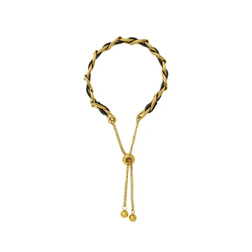 FXBT143 Adjustable Gold-Plated Tassel Bracelet Handmade Leather Braided Bead Chain