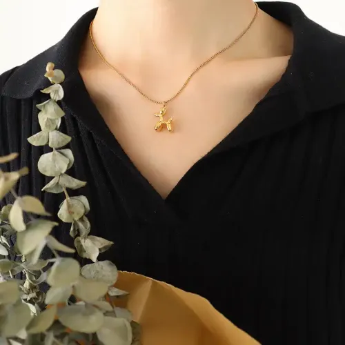 FXBT103 18K Gold Plated Puppy Bracelet & Air Balloon Dog Necklace Set Korean Cute Earrings