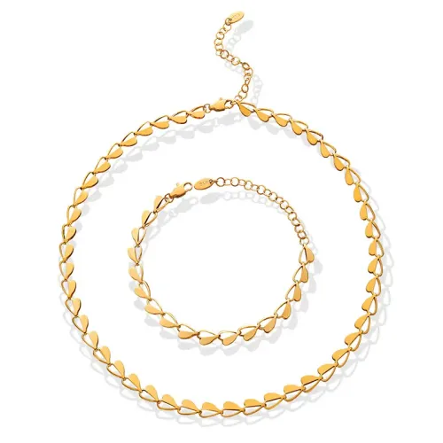 FXBT165 Elegant Hollow Heart Charm Jewelry Set Petite Waist Necklace & Bracelet