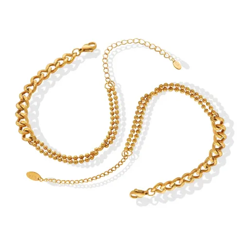 FXBT151 18K Gold Handmade Dual-Layer Rice Bead Bracelet Elegant Women's Artisan Jewelry