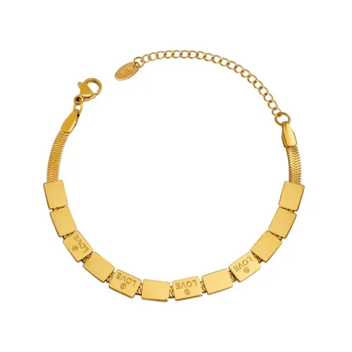FXBT275 Wholesale Love Script Bracelet 18K Gold Plated Square Stitched Design
