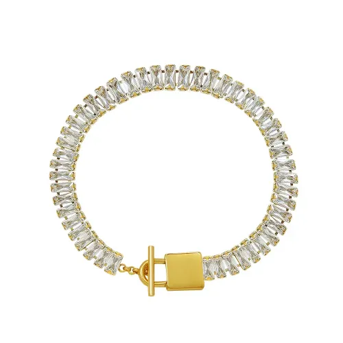 FXBT99 Elegant 18K Gold Plated Zircon Bracelet with OT Lock Buckle for Women