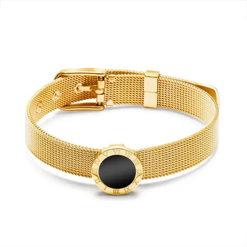 FXBT108 18K Real Gold Plated Roman Numeral Band Bracelet Chic Jewelry Essential