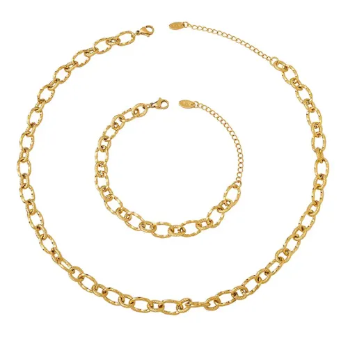 FXBT253 Hip Hop Thick Chain Necklace & Couple Bracelet Set 18K Gold Plated Christmas Jewelry