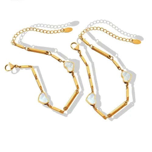 FXBT59 Chic White Seashell Heart Pendant Bracelet with Gold Plated Bamboo Chain