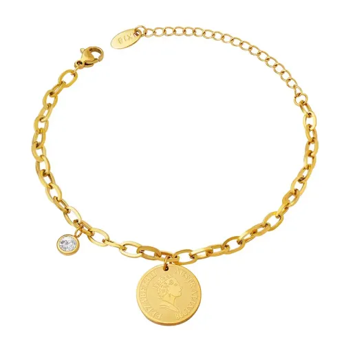 FXBT209 18K Gold Plated Round Pendant Bracelet Hypoallergenic Women's Jewelry