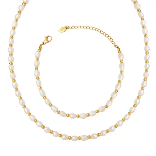 FXBT93 Elegant Baroque Freshwater Pearl Clavicle Necklace with Natural Millet Bead Accents