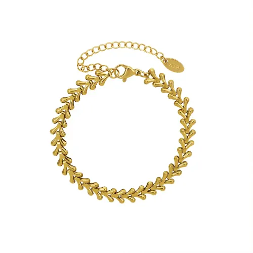 FXBT75 18K Gold Leaf Necklace Set & Clavicle Chain Bracelet Elegant Jewelry Ensemble