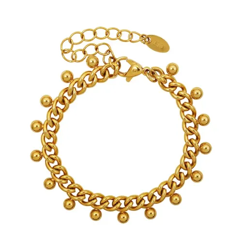 FXBT133 18K Gold Plated Stainless Steel Cuban Chain Bracelet Luxury Jewelry