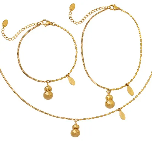 FXBT280 Prosperity Gourd Pendant Set Casual Oval Necklace Bracelet & Anklet Jewelry