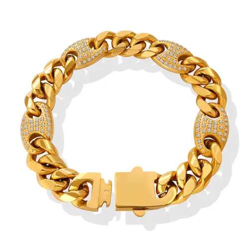 FXBT284 Gold-Plated Diamond Cuban Chain Bracelets for Couples Unisex Dance Accessories