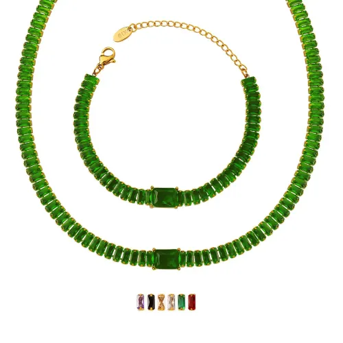 FXBT213 Luxury Full Diamond Inlaid Zircon Necklace & Bracelet Jewelry Set Elegant Accessory