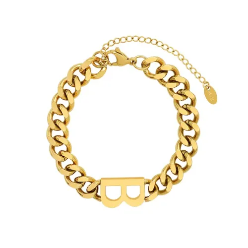 FXBT252 18K Gold Plated Thick Chain Bracelet with English Letter B Hip Hop Women's Couple Jewelry