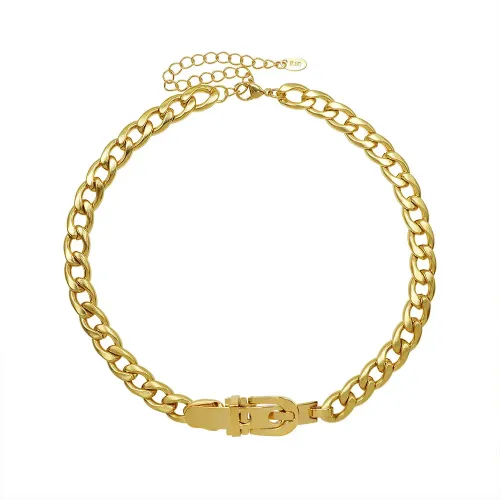 FXBT177 18K Gold Strap Buckle Bracelet Necklace Set Women Elegant Jewelry