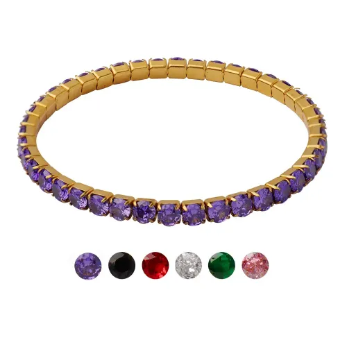 FXBT111 18K Gold-Plated Multicolor Zircon Bracelet with Square Buckle Elastic Luxury Jewelry