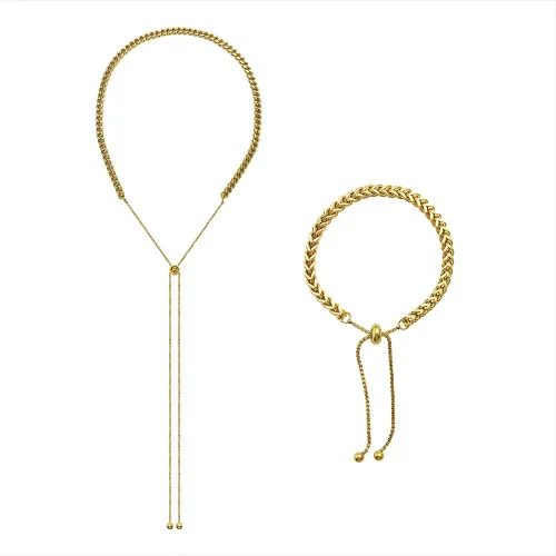 FXBT241 18K Gold Tassel Necklace for Women with Pull Button Clasp Trendy Hot Accessory