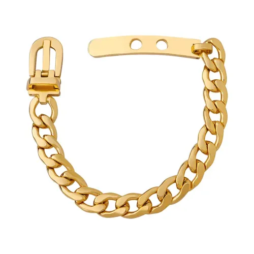 FXBT152 18K Gold Plated Thick Chain Bracelet Push Buckle Luxury Strap Style Jewelry