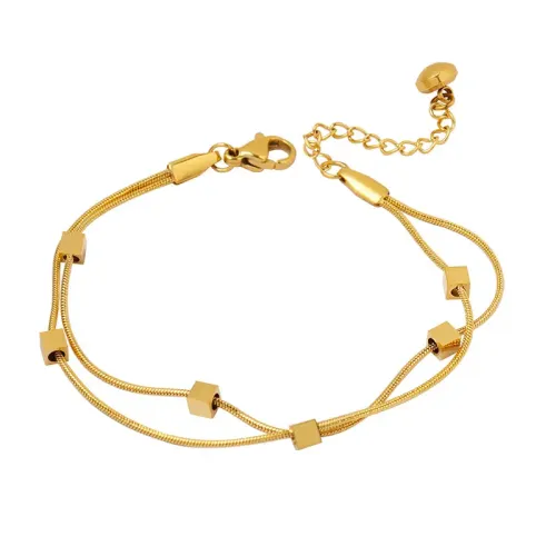 FXBT240 Double Layer Snake Bone Chain Bracelet Small Square 18K Gold Plated