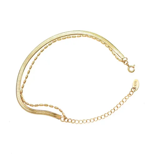 FXBT257 18K Gold Plated Double-Layer Rice Beads Blade Chain Bracelet